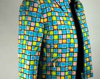 Vintage Laurèl Escada Jacket, Colorful Checkered Floral Pattern, 90s Designer Fashion