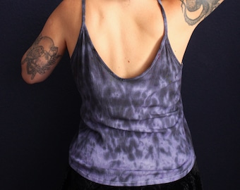 RENEWED VINTAGE Batik Top Größe S, Blau Weißes Tanktop Shibori Technik, Rückenfrei