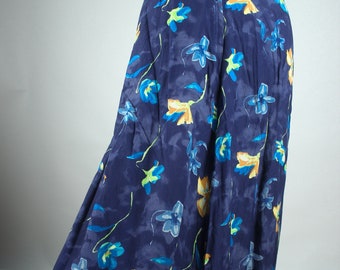Vintage Blue Colorful Floral Skirt S, Beach Skirt With Flower Print, Maxiskirt Spring Summer