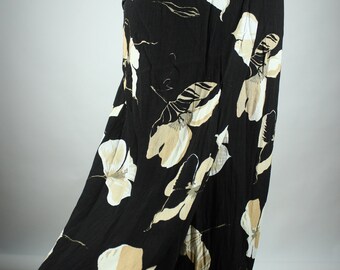 Vintage Black Floral Skirt S, Beach Wrap Skirt, Midiskirt Spring Summer