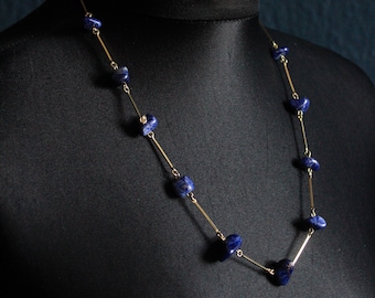 Vintage Sodalith Necklace, Blue Gemstones, Unique Jewelry, Crystal Jewellery
