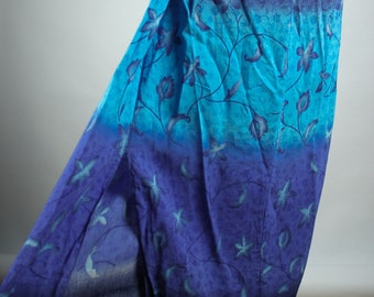 Vintage Blue Floral Skirt S, Beach Wrap Skirt, Midiskirt Spring Summer