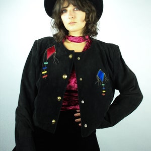 Vintage DINO'Z Leatherjacket M, Suede Jacket Kites Applications, Extravagant Clothing 80s 90s image 1