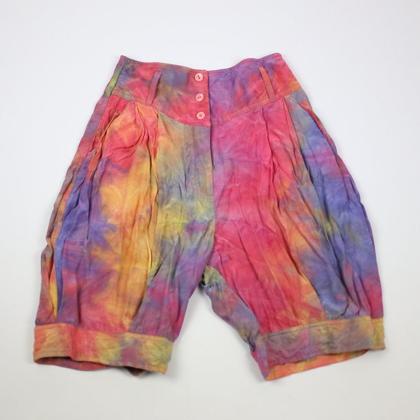 Vintage Colorful Tie Dye Shorts Size XS/S, Short Pants With Side Pockets, Highwaist Spring Summer Trousers, Rainbow Colors Clothing