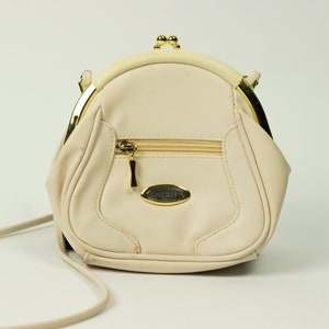 Vintage Kleine Weiße Tasche, Beige Partytasche Goldene Details, Clip Verschluss Umhängetasche