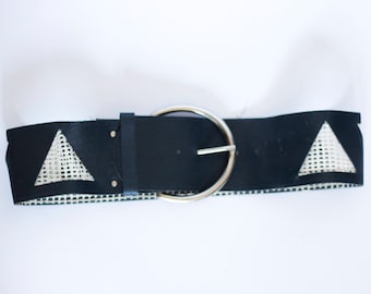 Vintage Belt Triangle Fishnet Transparent Darkblue Blue