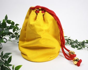 Vintage Christian Lacroix Bag Yellow Red, Golden Details, Rope Drawstring, Bucket Bag