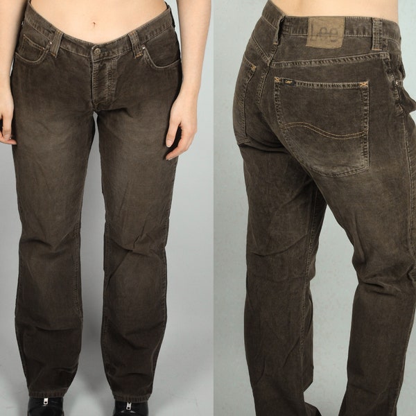 Vintage Braune Cord Hose LEE Größe W34 L32, Braune Bootcut Hosen, Relaxed Fit Kord Jeans, y2k Mode