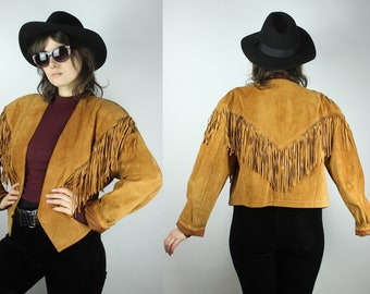 Vintage Brown Fringe Suede Jacket, 70s 80s Leatherjacket Cognacbrown, Oversized Leather Jacket With Fringes