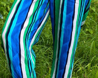 Vintage Bunte Streifen Hose 44, Weite Hosen Gestreift, Sommer Hippie Boho Trousers, Culotte Harem Wide Leg