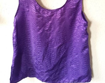 Vintage Shiny Purple Top Size M / L, Animal Print Reptile Pattern Blouse, Colorblocking Clothes, Tanktop For Summer