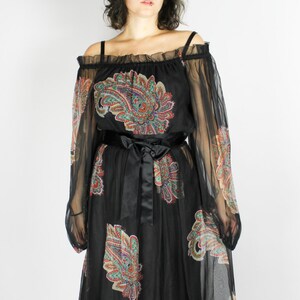 Vintage Black Maxi Dress PAISLEY Print Size S, 70s Floral Pattern ...