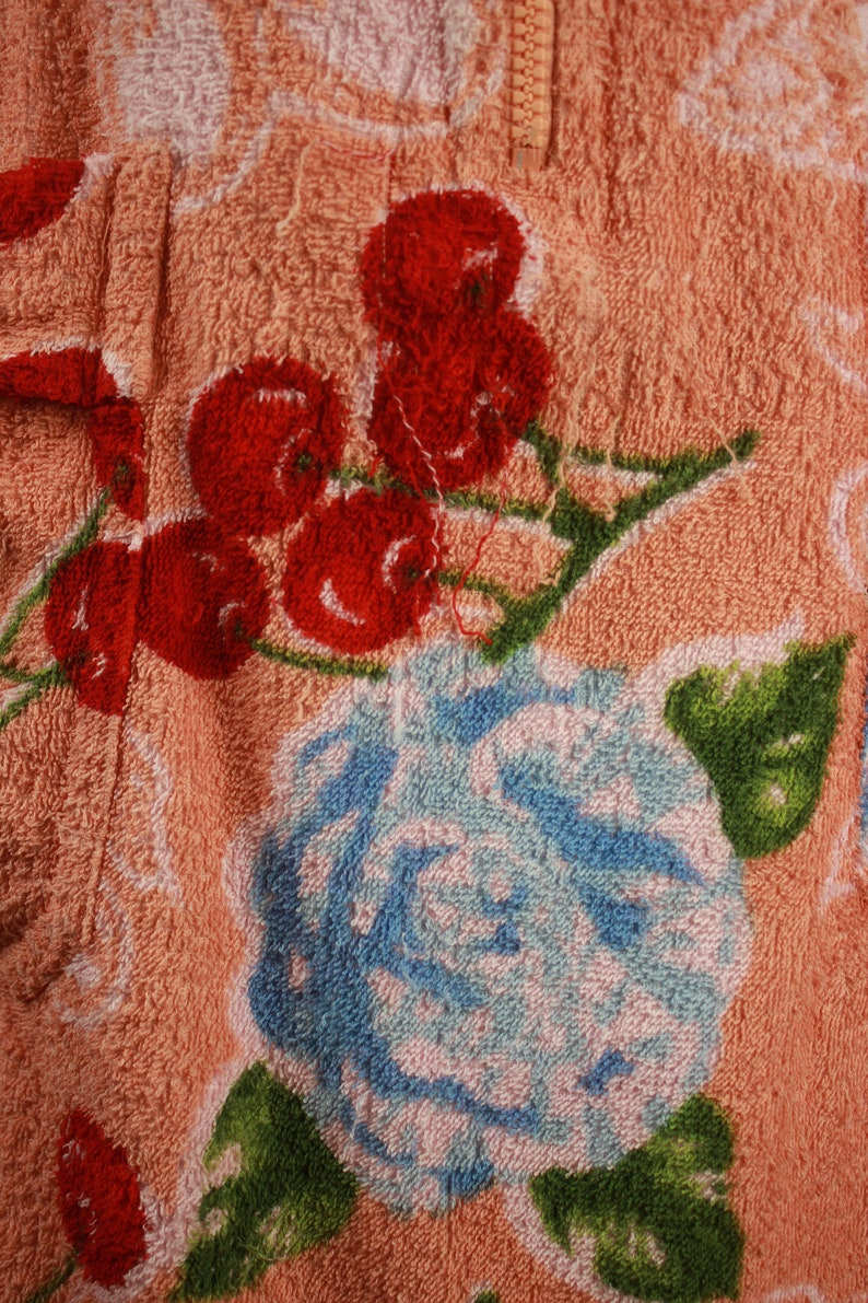 Vintage Rena Lange Towel Dress, Cherries Floral Pattern, 60s 70s Pin Up Beach Wear, Terry Cloth image 8