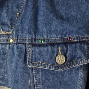 Vintage Denim Jacket Colorful Rhinestones, Embellished Blue Denim Jacket Rivets, 80s 90s image 8