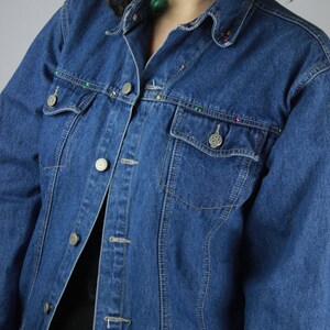 Vintage Denim Jacket Colorful Rhinestones, Embellished Blue Denim Jacket Rivets, 80s 90s image 5