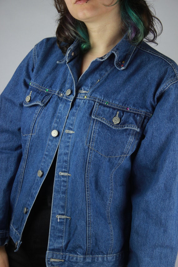 Vintage Denim Jacket Colorful Rhinestones, Embell… - image 5