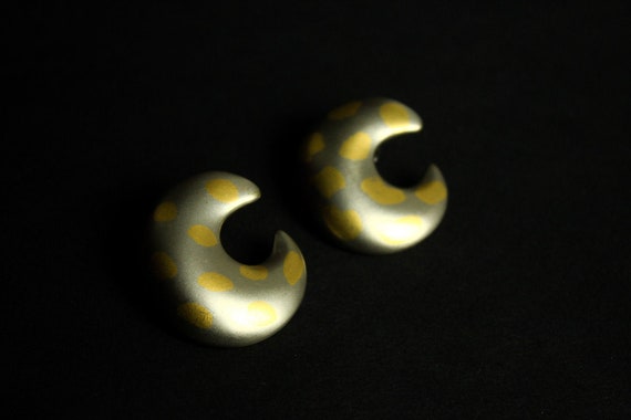 Vintage Silver Moon Earrings With Dots, 80s Jewel… - image 1