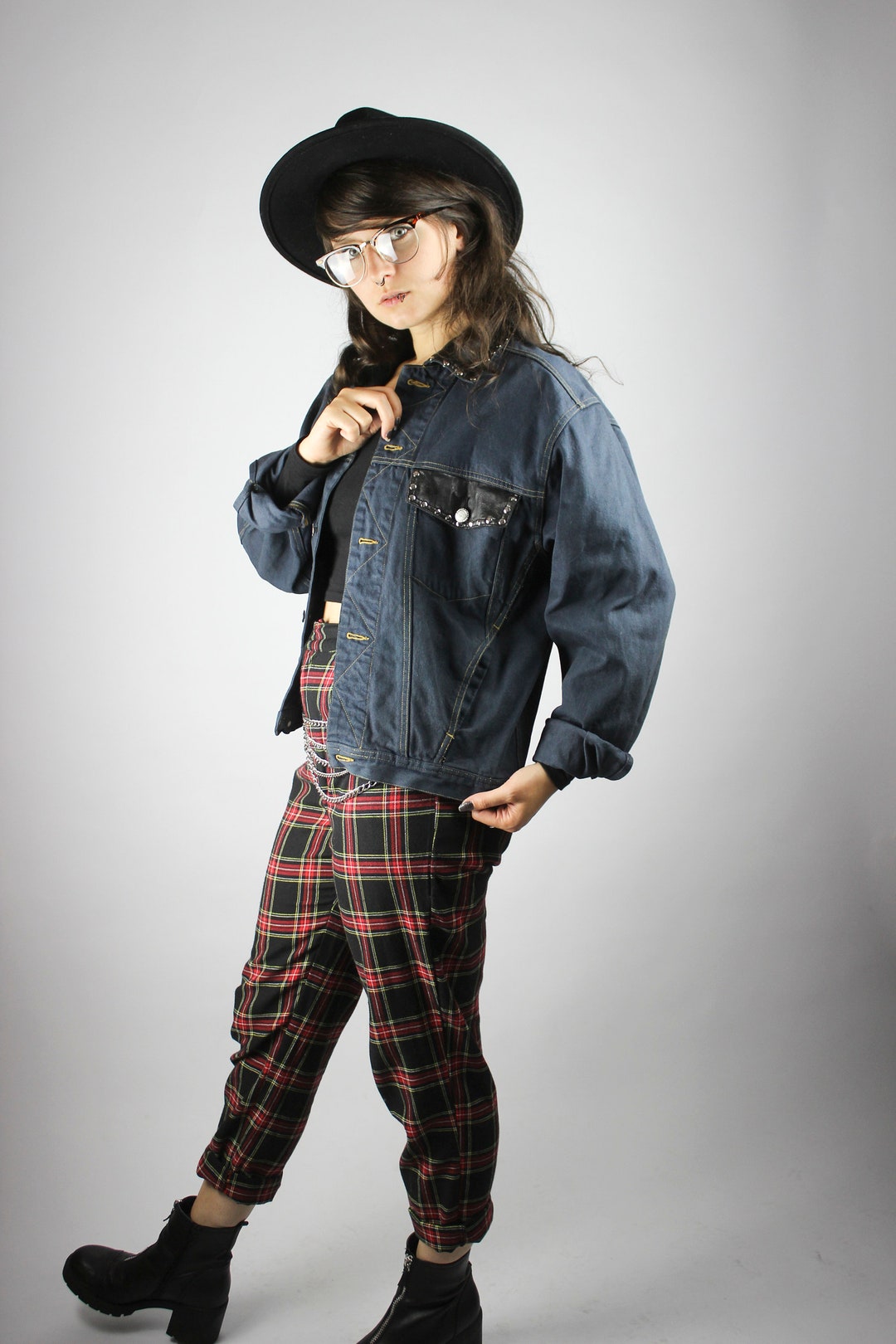 Buy Upcycled Vintage Denim Jacket, Black Dark Blue Dyed