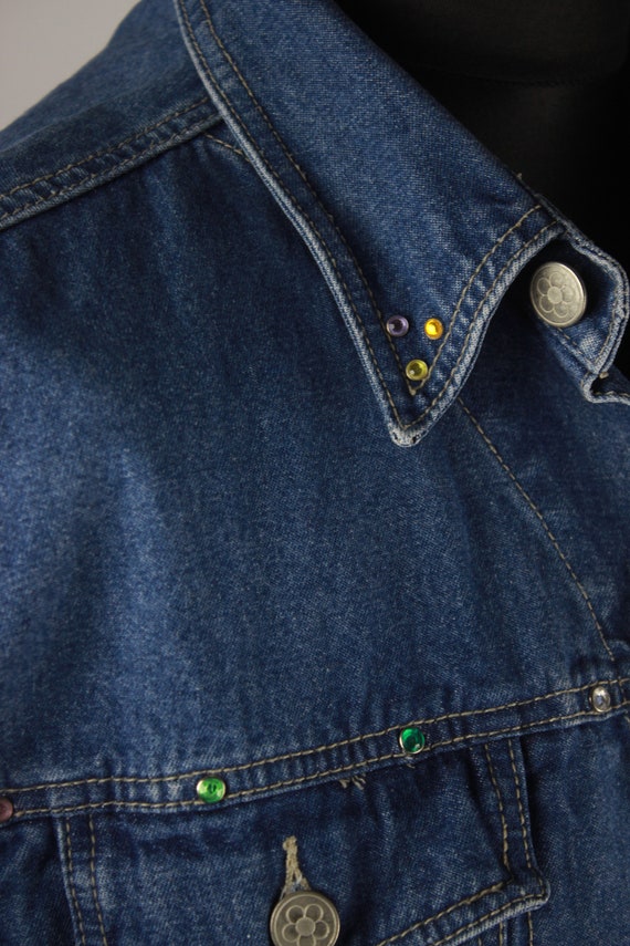 Vintage Denim Jacket Colorful Rhinestones, Embell… - image 3