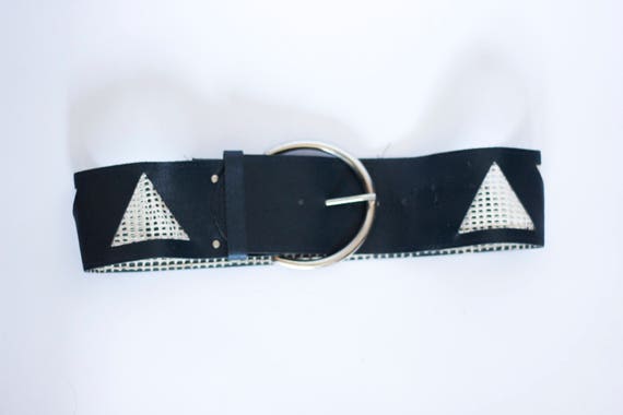 Vintage Belt Triangle Fishnet Transparent Darkblu… - image 1