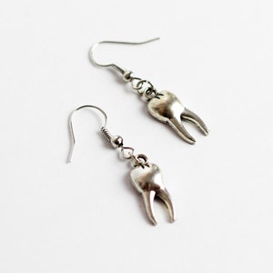 Silver Tooth Earrings, Unique Jewelry, Teeth Jewellery, Alternative Grunge Punk Hippie Gothic, Creepy Design image 3