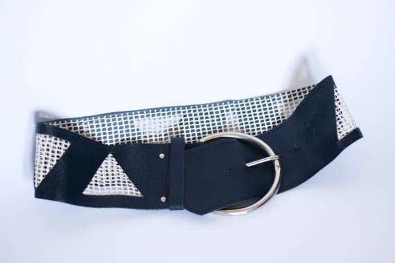 Vintage Belt Triangle Fishnet Transparent Darkblu… - image 7