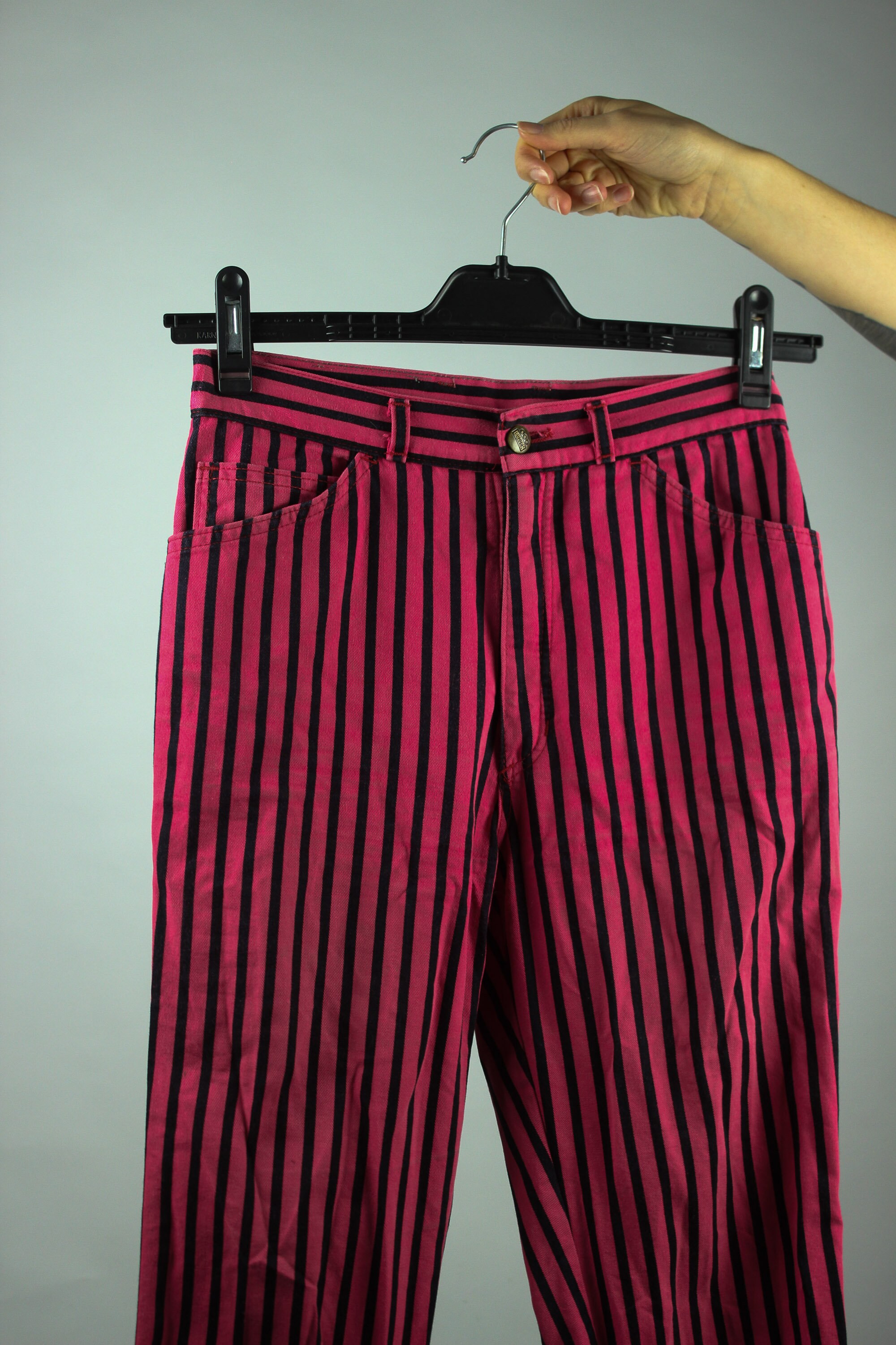 Vintage Black Pink Striped Pants S, Highwaisted Colorful