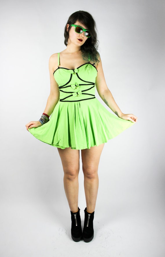 black and neon green dress