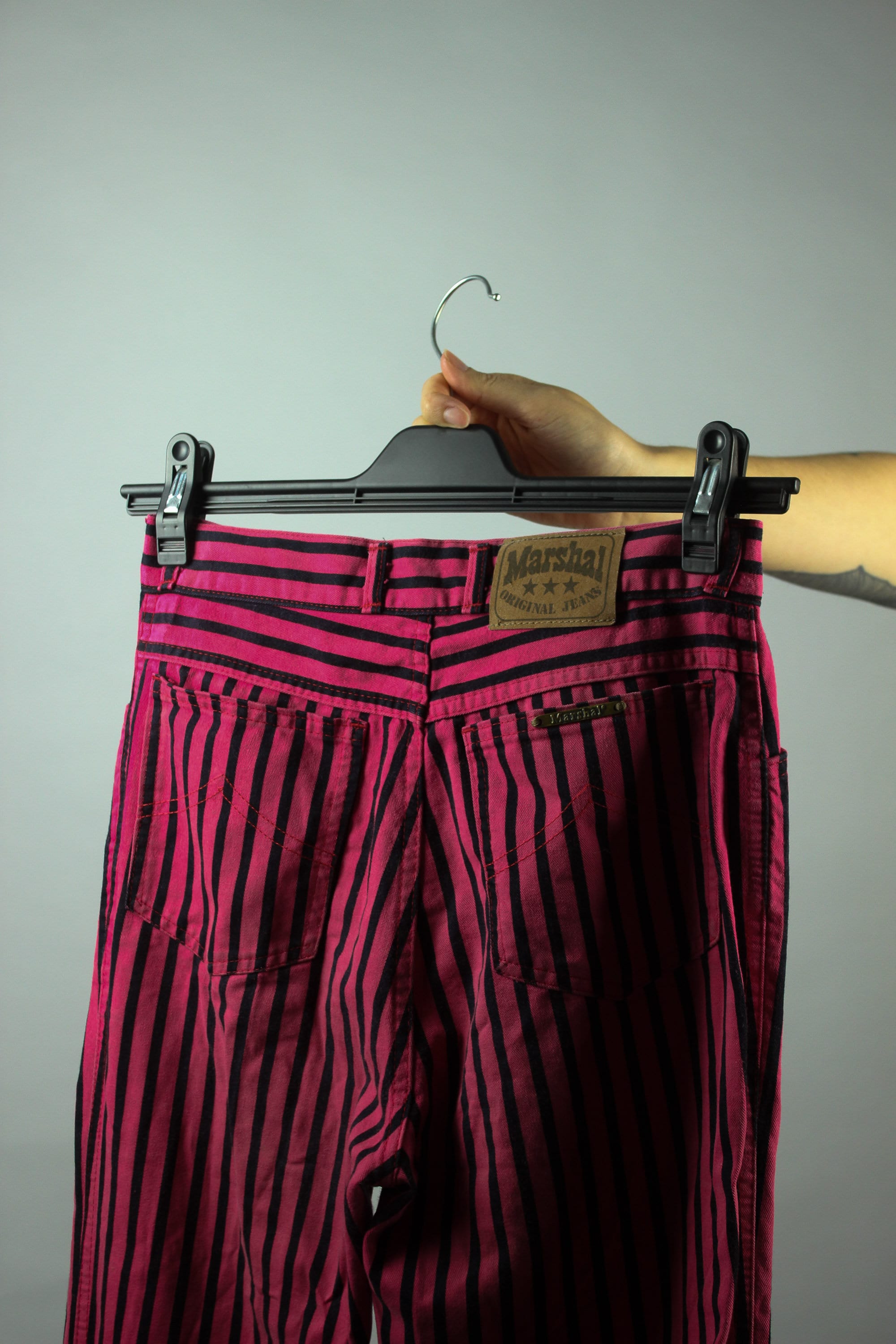 Vintage Black Pink Striped Pants S, Highwaisted Colorful Vintage Black Pink Striped Pants S, Highwaisted Colorful