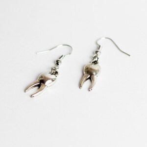 Silver Tooth Earrings, Unique Jewelry, Teeth Jewellery, Alternative Grunge Punk Hippie Gothic, Creepy Design image 5