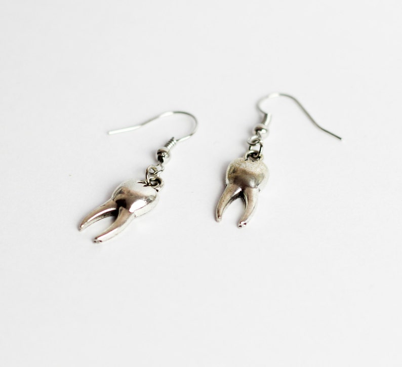 Silver Tooth Earrings, Unique Jewelry, Teeth Jewellery, Alternative Grunge Punk Hippie Gothic, Creepy Design image 5