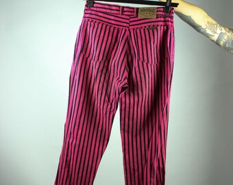 1980's HIGH WAISTED PANTS Striped Rayon With Belt 80's S B6