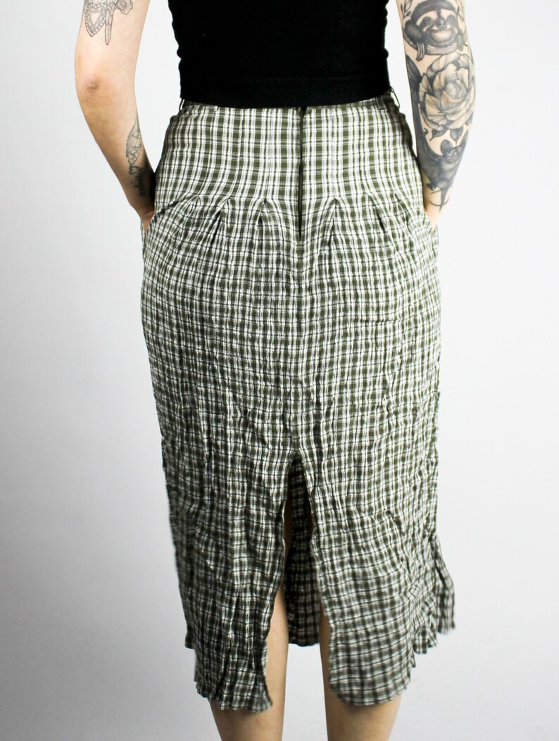 Vintage Black White Plaid Midiskirt Vichy Checkered Long Skirt UK12 Buttons Grunge Alternative Unique Cute Gothic Pastel Goth