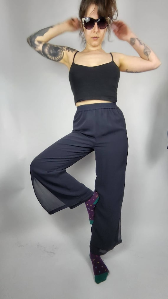 Vintage Darkblue Culottes S/M, Palazzo Pants, She… - image 1