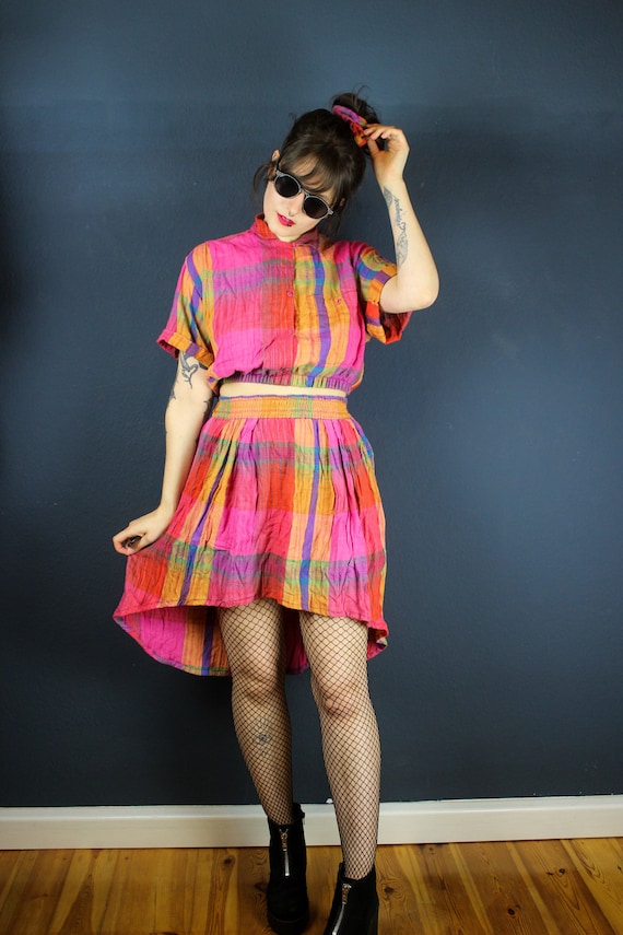 RENEWED VINTAGE Colorful Plaid Twin Set S - M, Upc