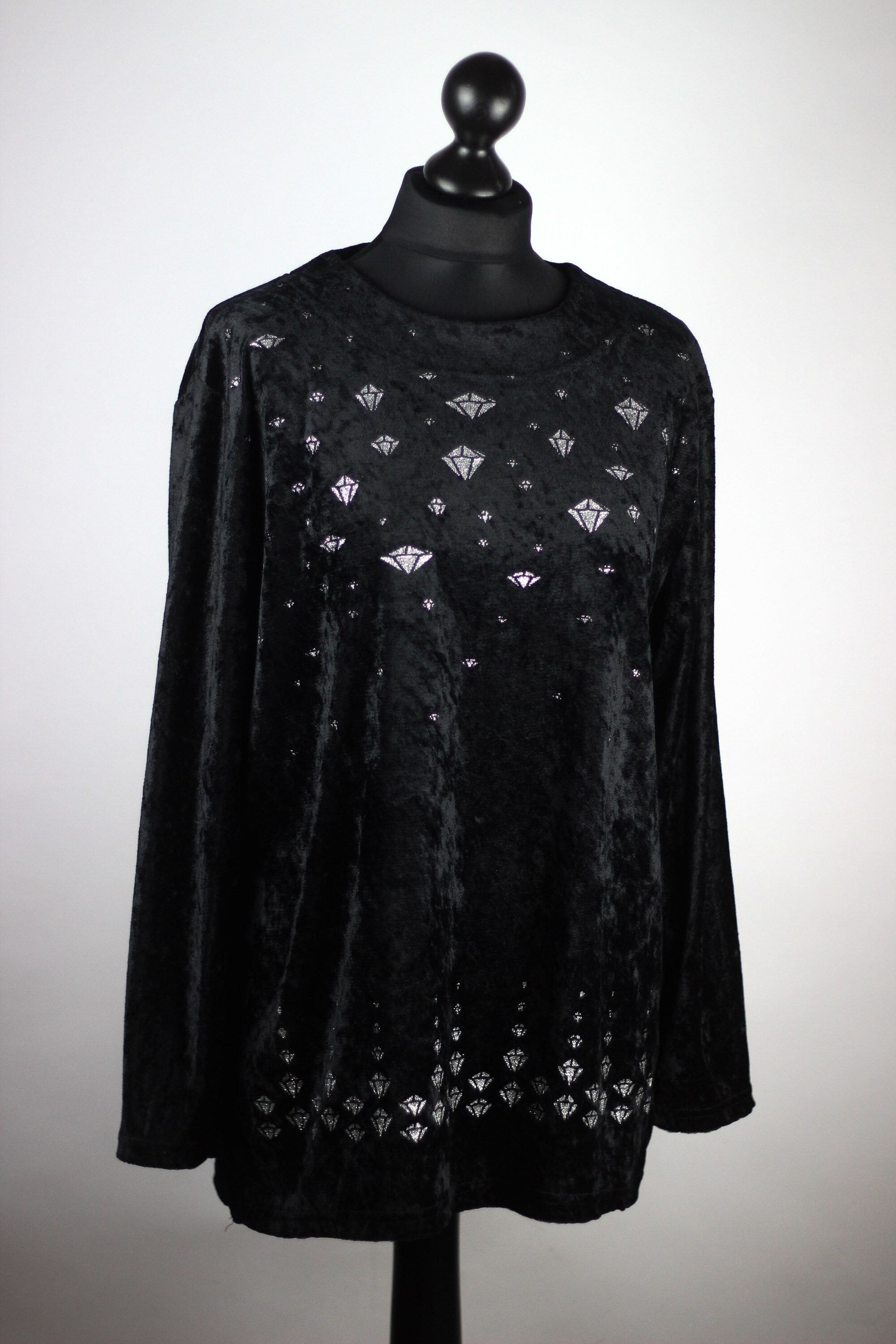 Vintage Black Velvet Sweatshirt M, Shirt With Metallic