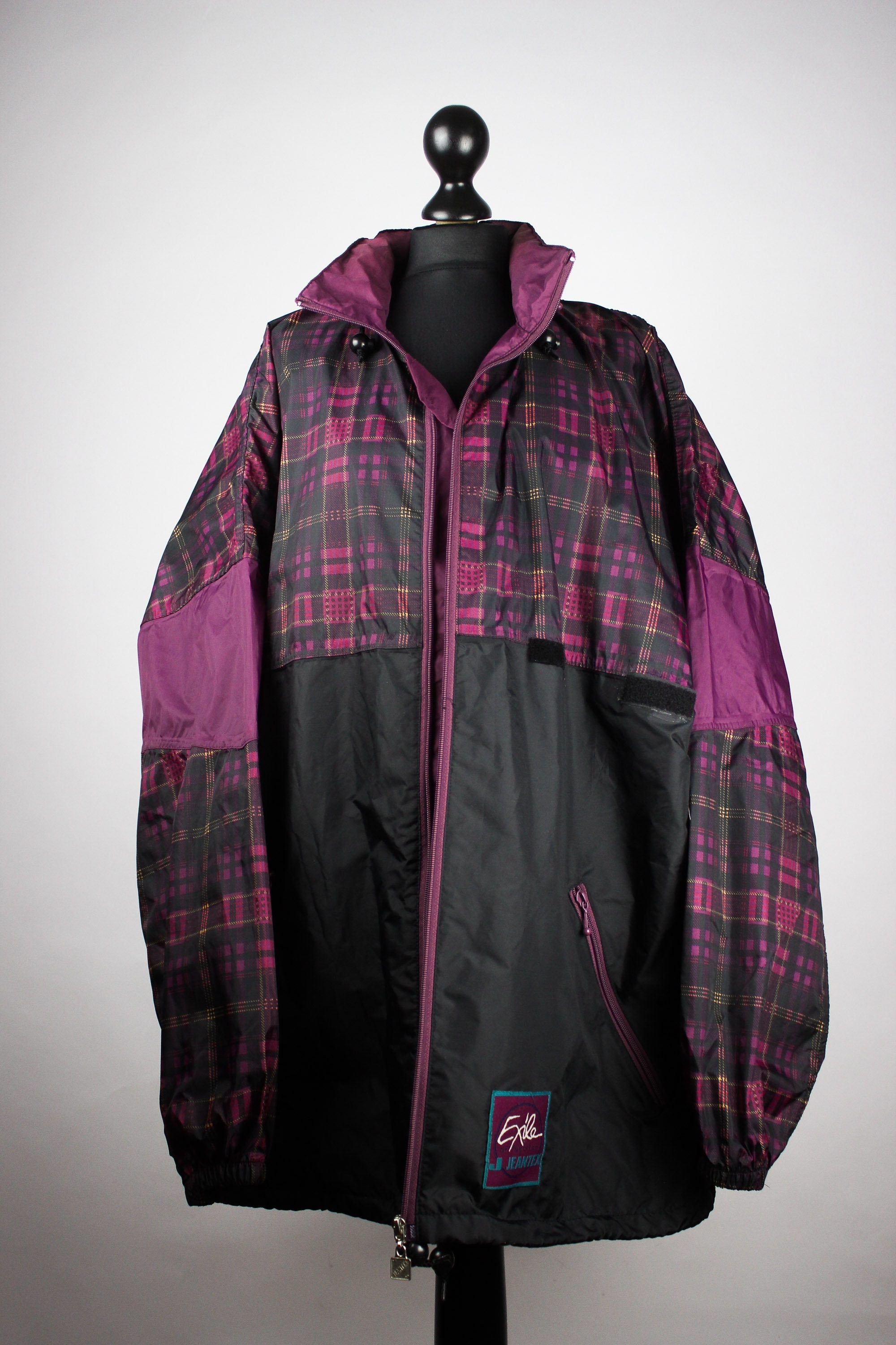 Vintage Checkered Rainjacket Purple Black XL, JEANTEX Exile