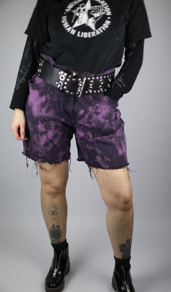 UPCYCLED VINTAGE Black Purple Denim Shorts Size XL