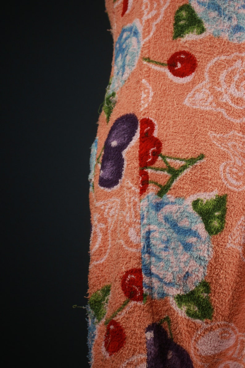 Vintage Rena Lange Towel Dress, Cherries Floral Pattern, 60s 70s Pin Up Beach Wear, Terry Cloth image 6
