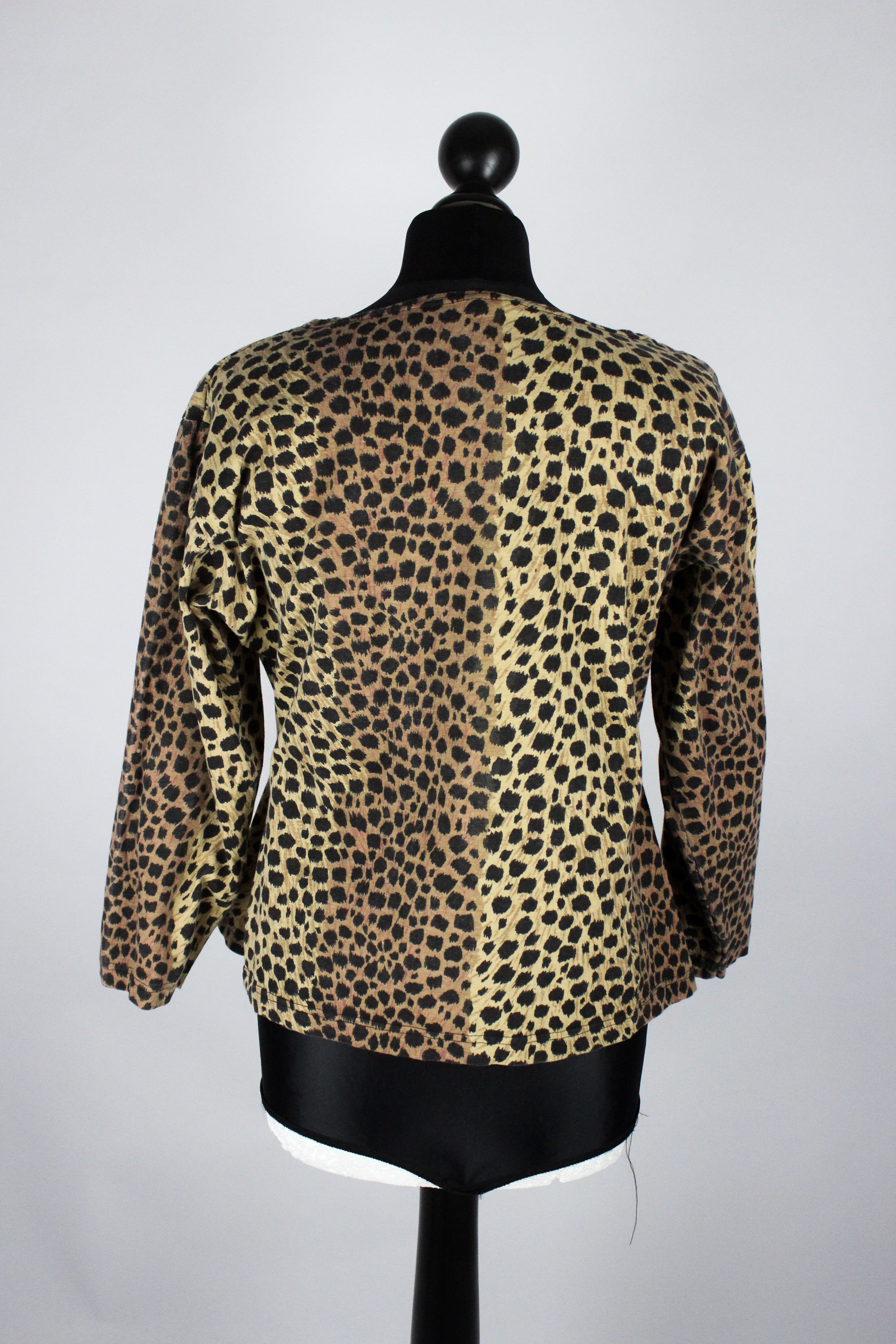 Vintage Leopard Shirt L, Animal Print Stretch Top, 90s Leo