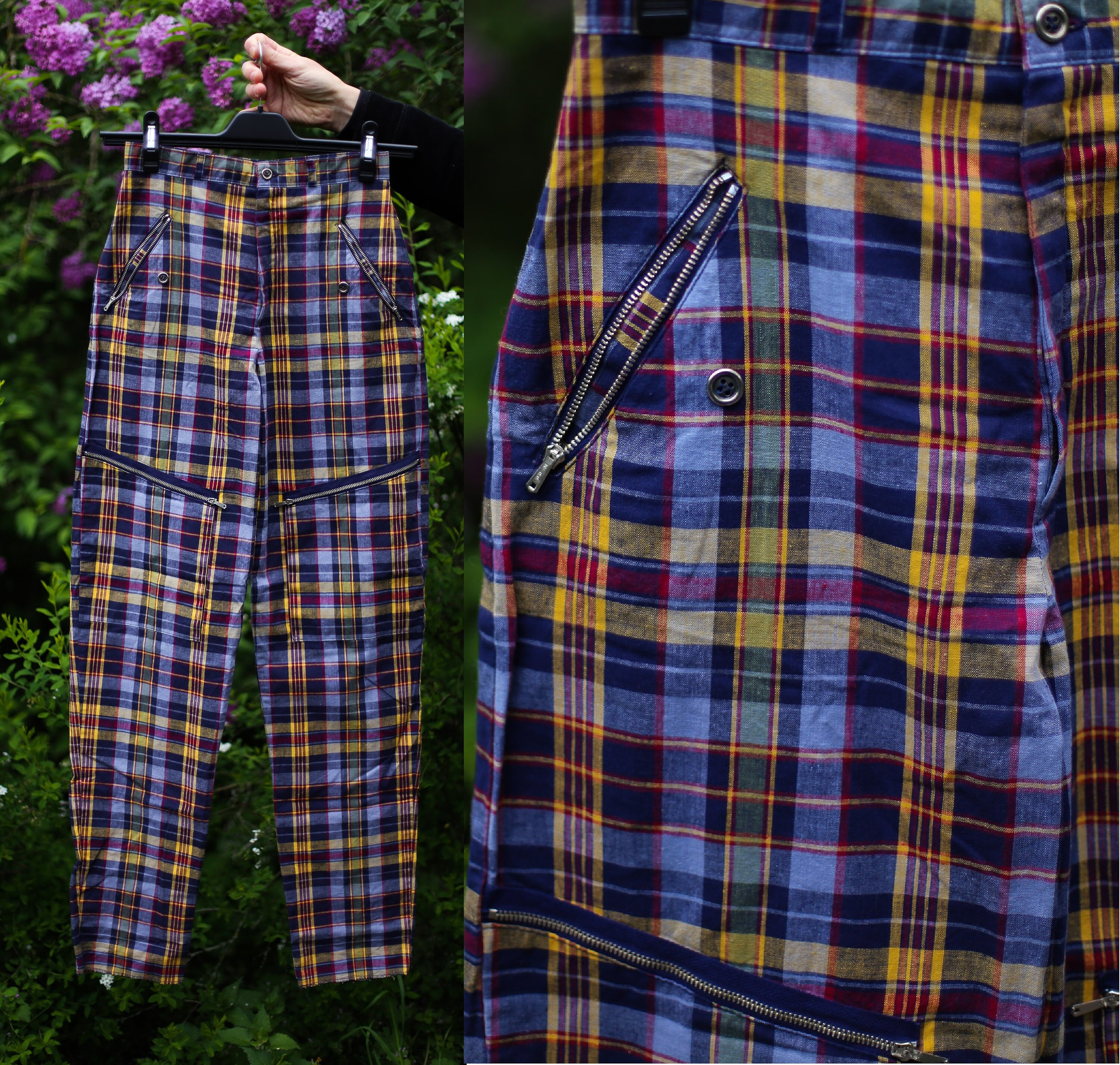 Vintage Plaid Pants Zipper Pockets Size XS Multicolor Checkered Tartan Cargo Pants by Betty Barclay 80 90s Fabric Trousers With Storage Etsy Ireland