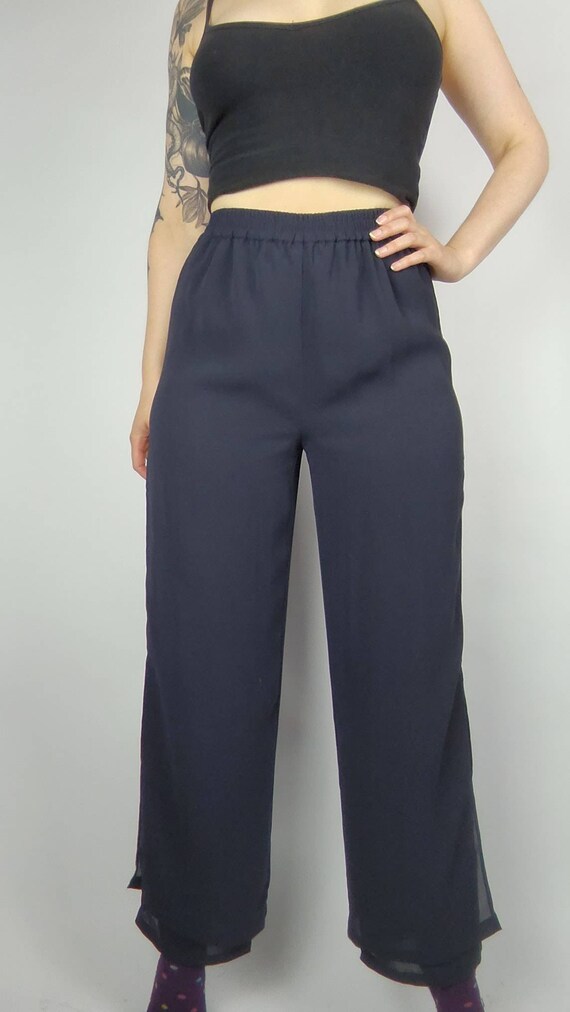 Vintage Darkblue Culottes S/M, Palazzo Pants, She… - image 2