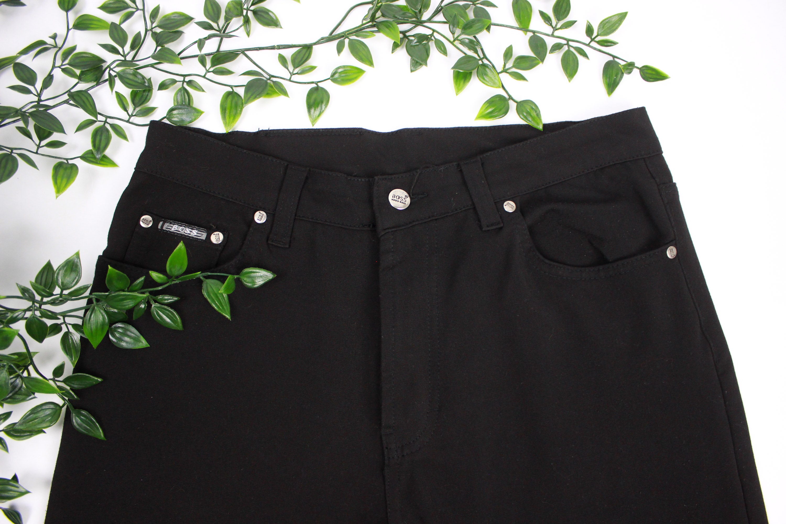 パンツ 90s HUGO BOSS Black Linen Trousers Vintage HUGO BOSS Black Pants 33, Select Line, Highwaisted