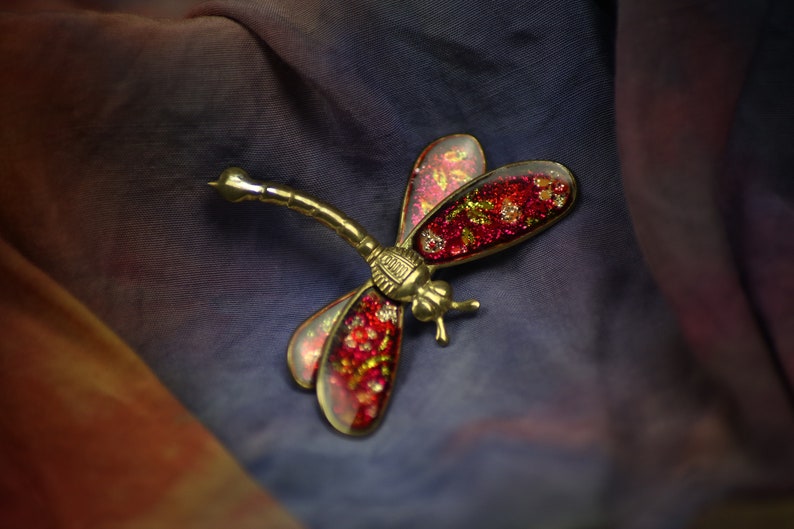 Vintage Schmetterling Libelle Glitzer Broschen, Bunter Emaille Pin, Insekten Anstecknadel, Tier Brosche Bunt Gold Pink Dragonfly
