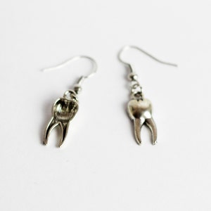 Silver Tooth Earrings, Unique Jewelry, Teeth Jewellery, Alternative Grunge Punk Hippie Gothic, Creepy Design image 4