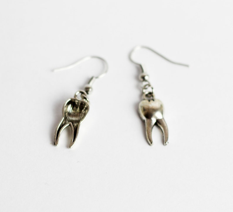 Silver Tooth Earrings, Unique Jewelry, Teeth Jewellery, Alternative Grunge Punk Hippie Gothic, Creepy Design image 4