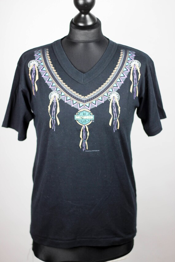 VINTAGE Harley Davidson Shirt 1992, Conchos Fringes Print, Native 