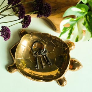 Vintage Brass Turtle Trinket Dish, Decorative Jewelry Bowl, Brass Tray Animal Figure, Turtle Catchall, 60s 70s Small Plate, Boho Home Decor