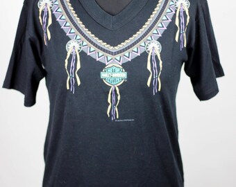 Vintage Harley Davidson Shirt 1992, Conchos Fringes Print, Biker Motorcycle Clothing