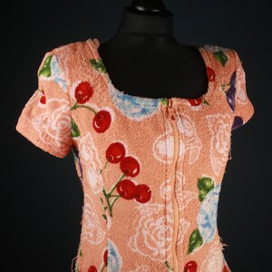 Vintage Rena Lange Towel Dress, Cherries Floral Pattern, 60s 70s Pin Up Beach Wear, Terry Cloth image 4